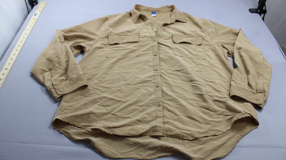 Old Navy Womens Button-up Shirt L Brown Long Sleeve Roll Tab Sleeves